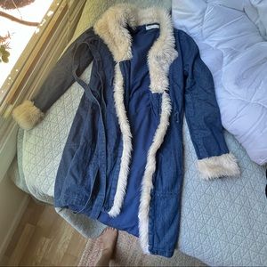Honey punch denim faux fur jacket size small